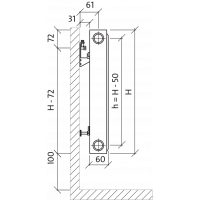 Apatinio pajungimo radiatorius Purmo CV 11, 300-400
