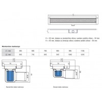 Dušo latakas Aco ShowerDrain C, 785, aukštis 65 mm, su ruošiniu plytelėms, horizontali jungė