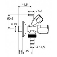Kampinis ventilis Schell, 1/2" x 1/2" x 3/4" , kombinuotas
