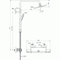 Stacionari dušo sistema Ideal Standard Ceratherm T50, su Ø200 galva, lentynėle ir rankiniu dušu, chrom