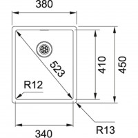 Nerūdijančio plieno plautuvė Franke Box, BXX 210/110-34, ekscentrinis ventilis