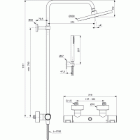 Stacionari dušo sistema Ideal Standard Ceratherm T25, su Ø300 galva ir Stick rankiniu dušu, Silk Black matinė juoda