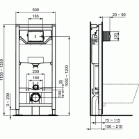 WC rėmo komplektas Ideal Standard ProSys, su WC Tesi Aquablade ir soft-close dangčiu Silk Black M2