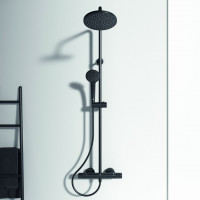 Stacionari dušo sistema Ideal Standard Ceratherm T25, su Ø200 galva ir rankiniu dušu, Silk Black matinė juoda