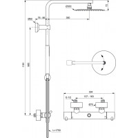 Stacionari dušo sistema Ideal Standard Ceratherm T125, su Ø300 galva ir Stick rankiniu dušu, Magnetic Grey