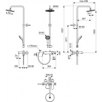 Stacionari vonios-dušo sistema Ideal Standard Cerafine O, su Ø200 galva ir rankiniu dušu, Silk Black matinė juoda