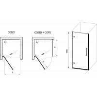 Varstomos dušo durys Ravak Cool!, COSD1-90 juodas+stiklas Transparent