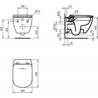 WC pakabinamas Ideal Standard Tesi, Rimless LS+, su EasyFix tvirtinimais