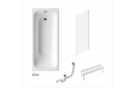 Stačiakampės vonios komplektas Ravak Chrome Slim, 150x70 su vonios sienele