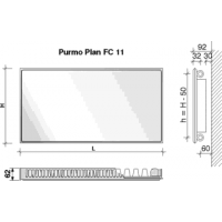 Radiatorius PURMO FC 11, 300-900, pajungimas šone