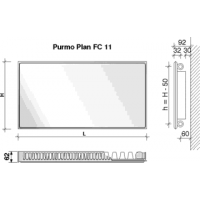 Radiatorius PURMO FC 11, 500-2000, pajungimas šone