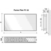 Radiatorius PURMO FC 22, 300-1000, pajungimas šone