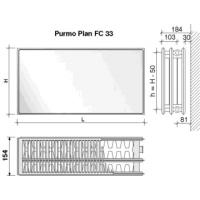 Radiatorius PURMO FC 33, 300-600, pajungimas šone