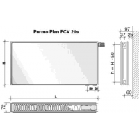 Radiatorius PURMO FCV 21s, 500-1000, pajungimas apačioje