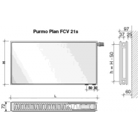 Radiatorius PURMO FCV 21s, 900-600, pajungimas apačioje
