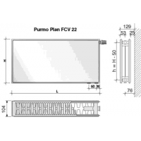 Radiatorius PURMO FCV 22, 300-1000, pajungimas apačioje