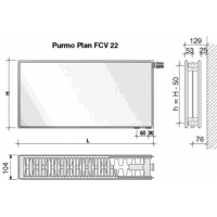 Radiatorius PURMO FCV 22, 300-2600, pajungimas apačioje