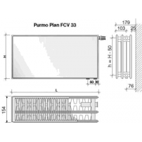 Radiatorius PURMO FCV 33, 300-1000, pajungimas apačioje
