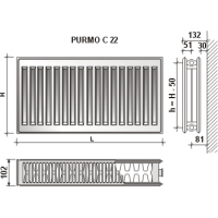 Radiatorius Purmo Compact C 22, 300-1000, pajungimas šone