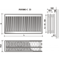 Radiatorius Purmo Compact C 33, 300-1200, pajungimas šone