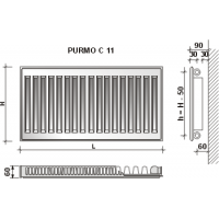Radiatorius Purmo Compact C 11, 500-3000, pajungimas šone