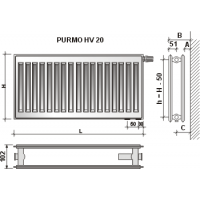 Radiatorius PURMO HV 20, 20 600-1600, pajungimas apačioje