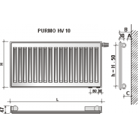 Radiatorius PURMO HV 10, 500-1200, pajungimas apačioje