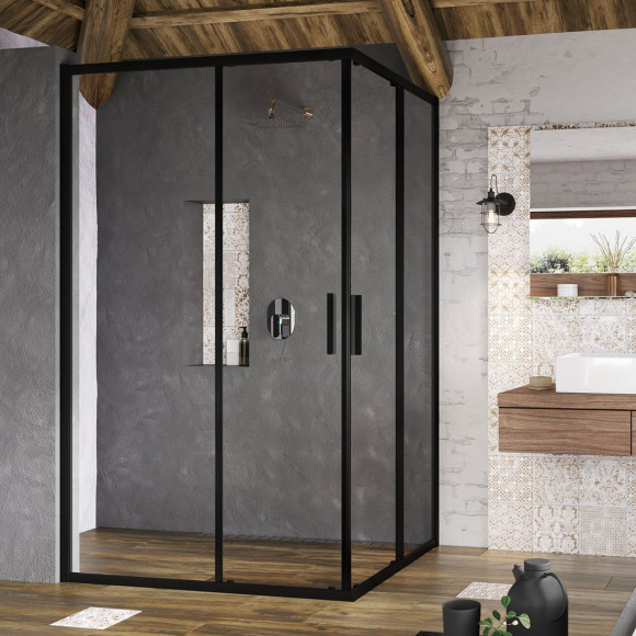 Stačiakampės dušo kabinos sienelė Ravak Blix Slim, BLSRV2K-120, juoda+stiklas Transparent