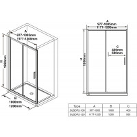 Stumdomos dušo durys Ravak Blix Slim, BLSDP2-100 juoda+stiklas Transparent